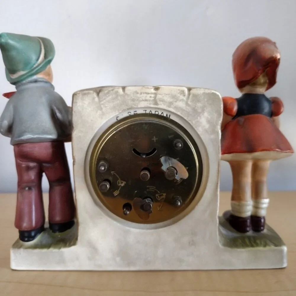 Vintage Sheffield Hummel Style Clock Wind Up Alarm Clock Boy and Girl Folk Art